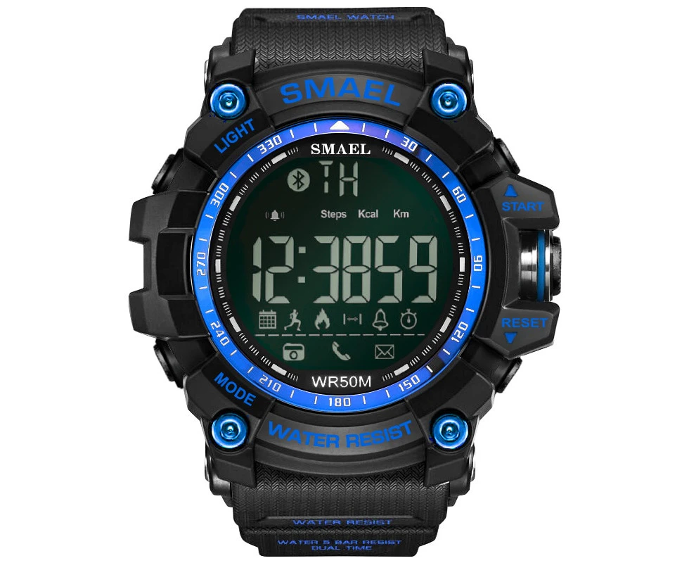 SMAEL Mens Chronograph Watches Sport Male Clock Stop Army Military Watch Men Multifunction Waterproof LED Digital Watch for Man - Black Blue