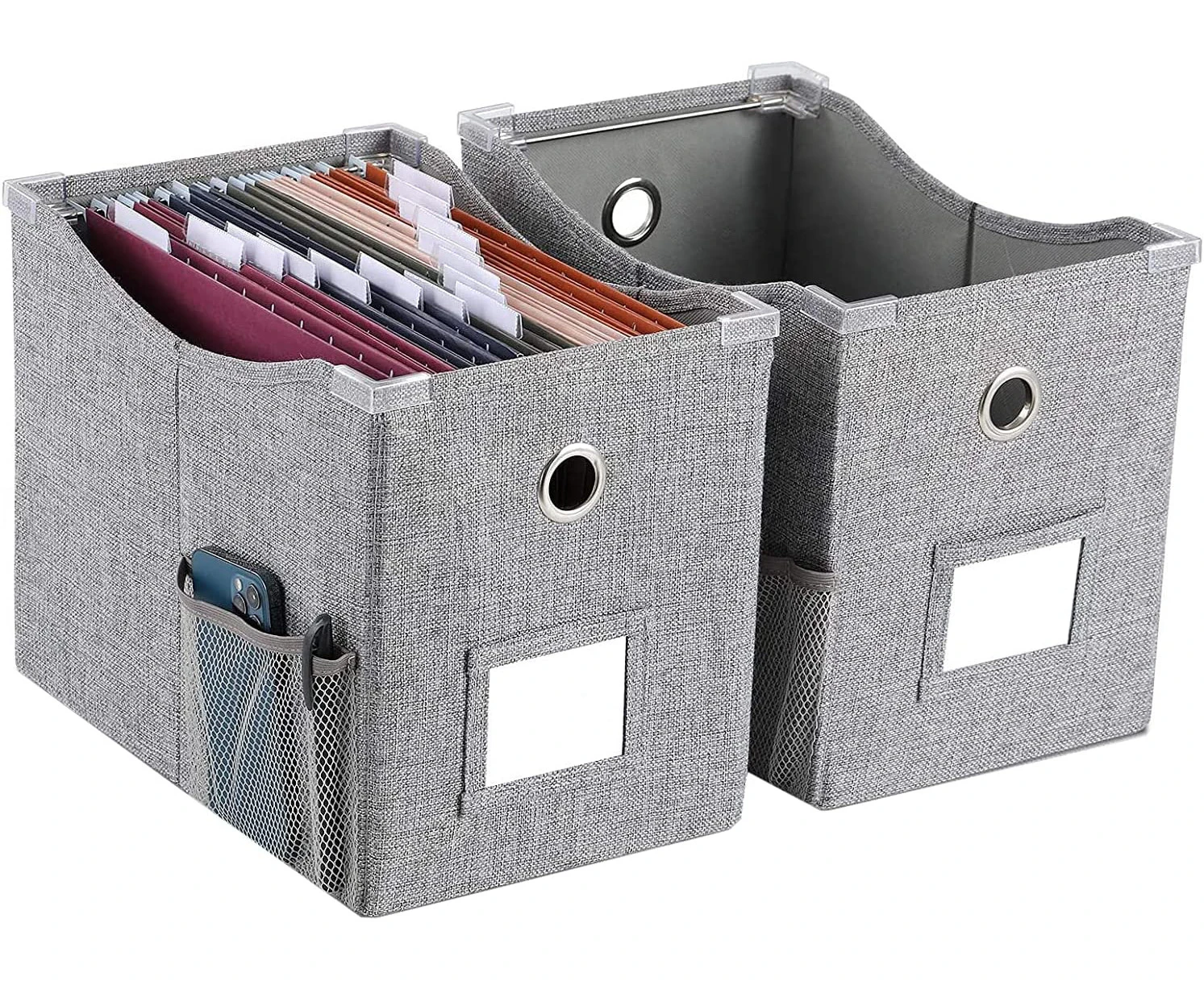 Office Document Box, with Metal Slide, Hanging File Organizer,Foldable Folder Storage Box, Desktop File Rack, Mass Storage Box -2 Piece Gray