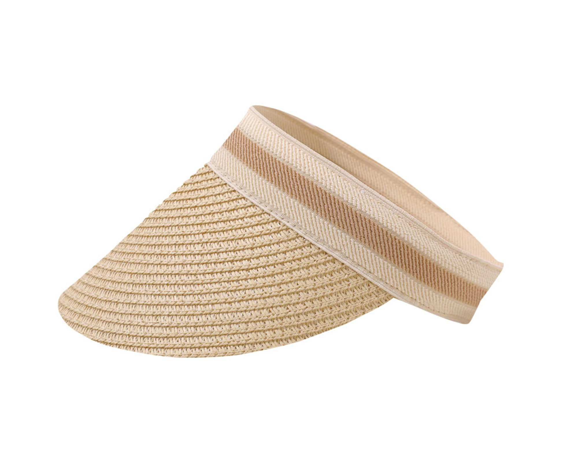 Sun Hat Empty Top Wide Brim Anti-slip Breathable Stretchy Anti-UV Grass Woven Summer Women Straw Hat Visor Cap for Outdoor Beige