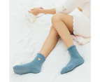 aerkesd 1 Pair Winter Women Floor Socks Heart Pattern Embroidery Solid Color Stretchy Coral Fleece Middle Tube Socks for Daily Wear-Dark Blue - Dark Blue
