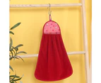 Hanging Kitchen Towel Cartoon Pure Cotton Thick Coral Fleece dish washing Cloth -red