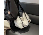 Women Canvas Shoulder Bag Casual Zipper Pocket Large Capacity Delicate Stitching Underarm Bag Beige Free Size