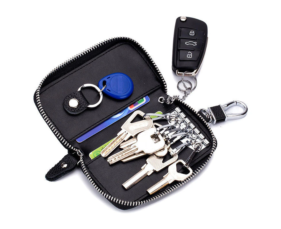 Multi-functional Leather Car Key Case Bag Keychain Wallet Zipper Holder Cover