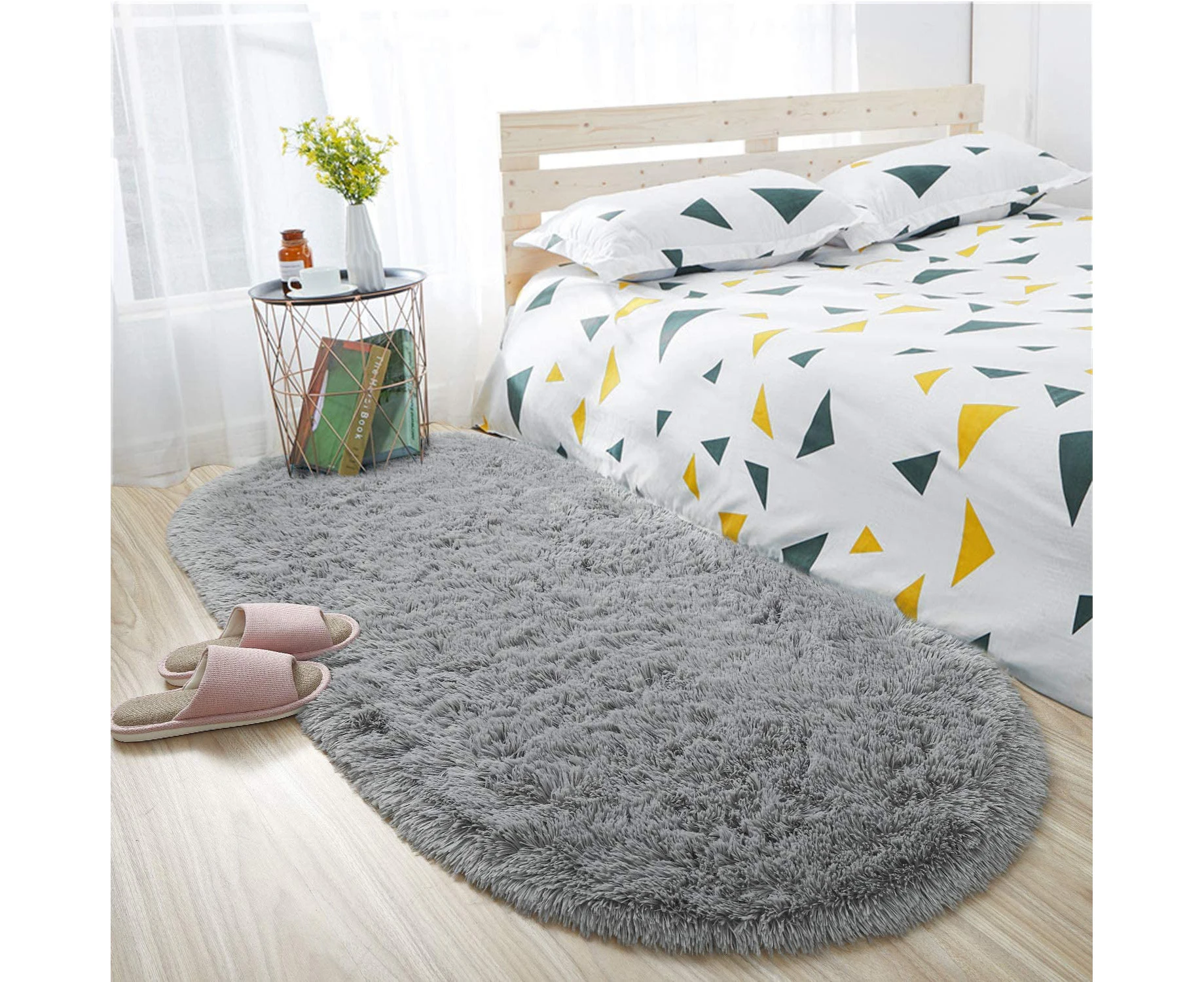 Oval Fluffy Rug Carpets, Modern Plush Shaggy Area Rug for Kids Bedroom Extra Comfy Cute Nursery Rug Bedside Rug for Boys Girls Room Home Decor Mats, 2-Grey