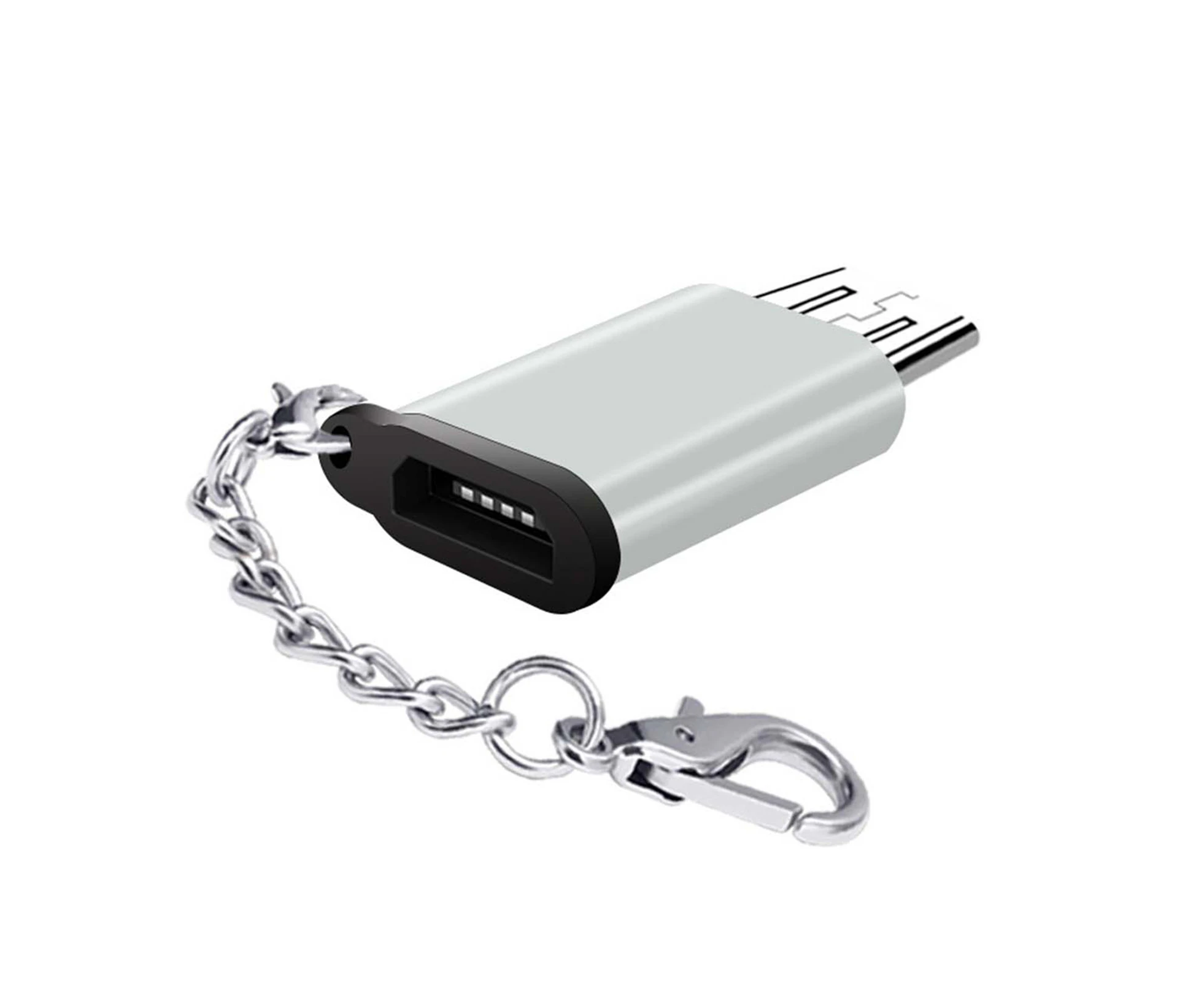 jgl Universal OTG Adapter Type-c to Micro Adapter V8 Aluminum Alloy for Android with Keychain-Silver - Silver