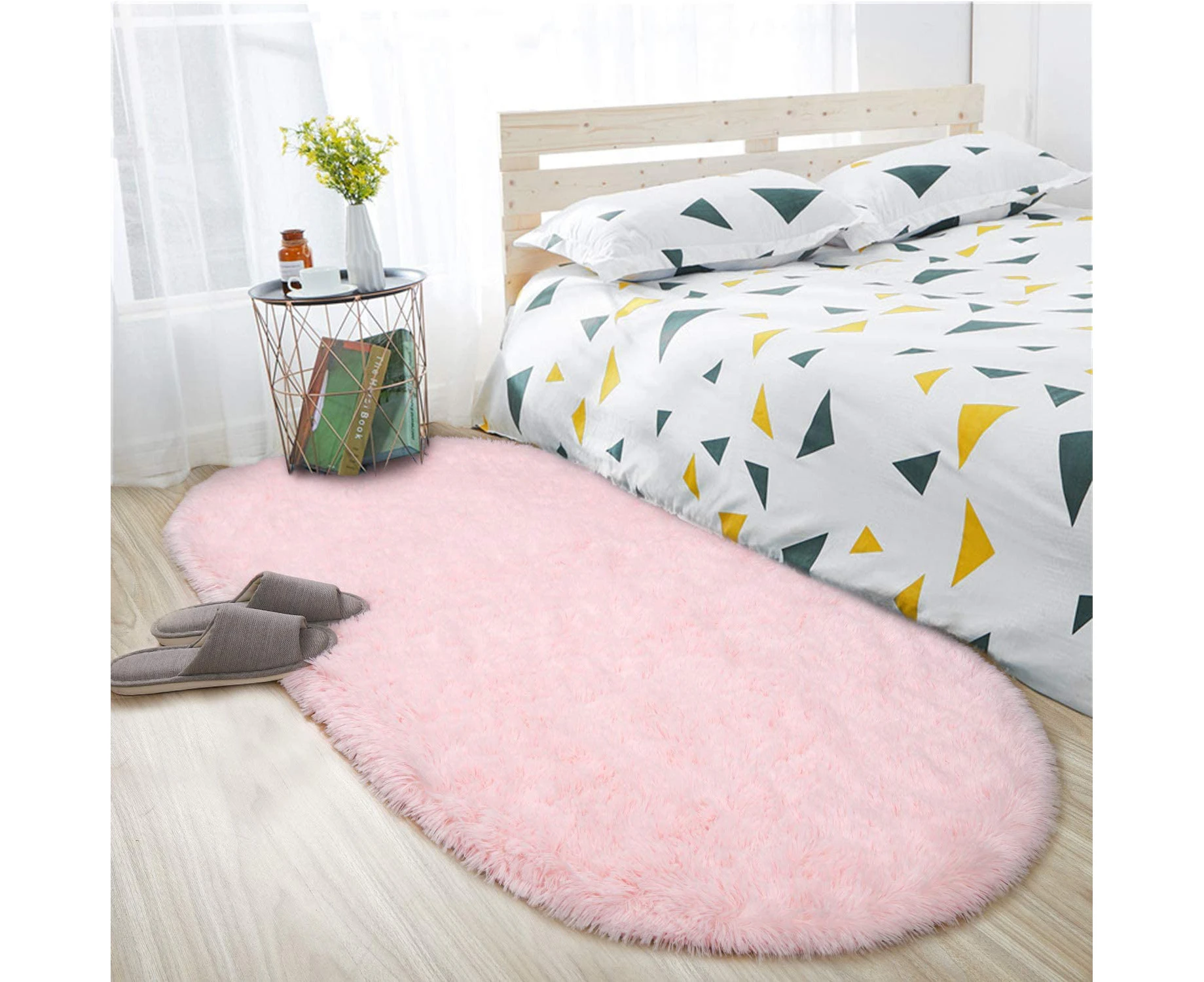 Oval Fluffy Rug Carpets, Modern Plush Shaggy Area Rug for Kids Bedroom Extra Comfy Cute Nursery Rug Bedside Rug for Boys Girls Room Home Decor Mats, 2-Pink