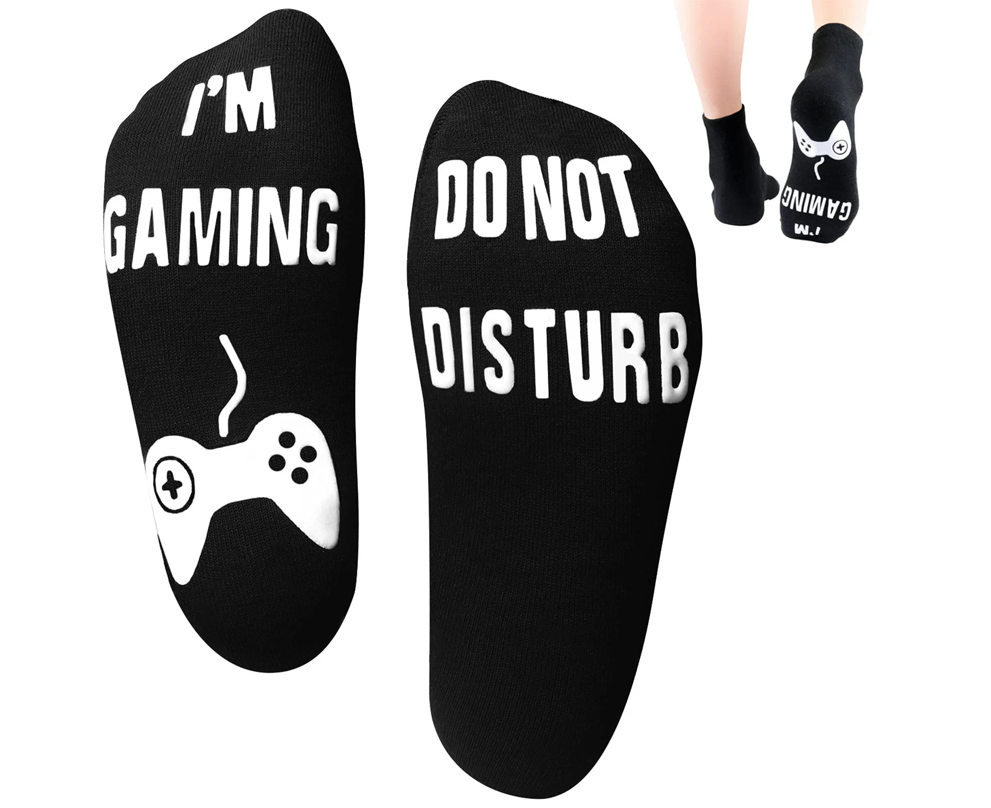 Do Not Disturb I'm Gaming Socks, Gaming Sock Funny Novelty Gift for Teen Boys Mens Gamer Kids Sons Husbands Boyfriends Women -Black - Black