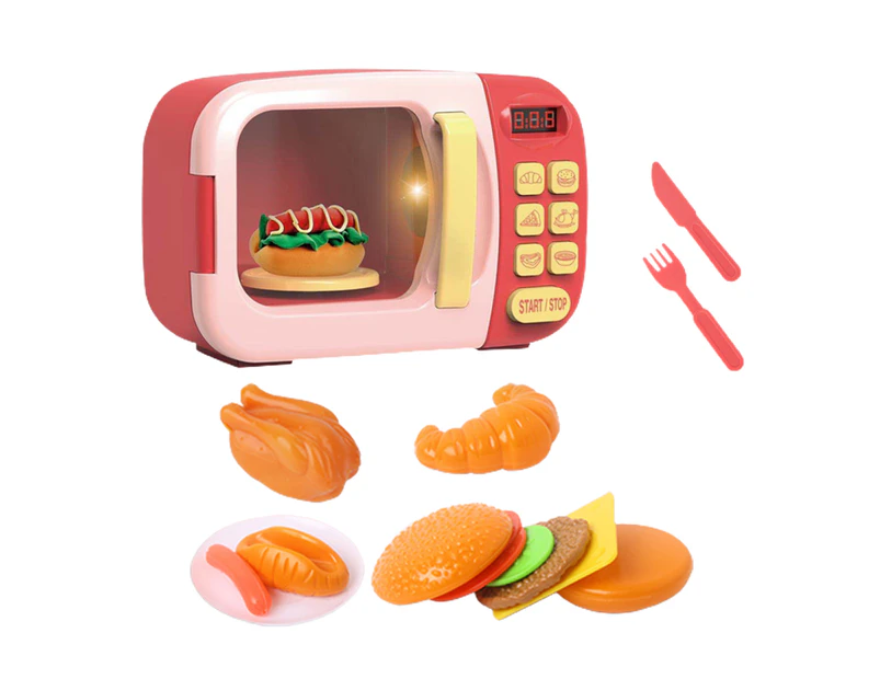 Beatjia Microwave Oven Simulation Model Toy Timing Playing Dollhouse Interactive Doll - Red