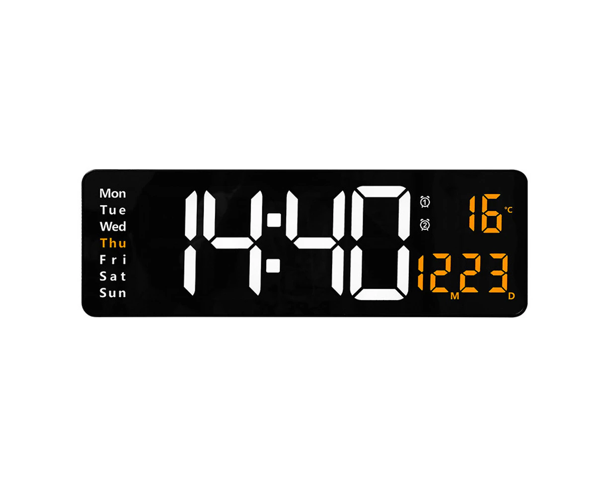 16" Large Digital Wall Clock With Remote Control, Large Display Digital Clock With Time Date Temperature Week, 12/24H, Wall Clock For Decoration-Orange