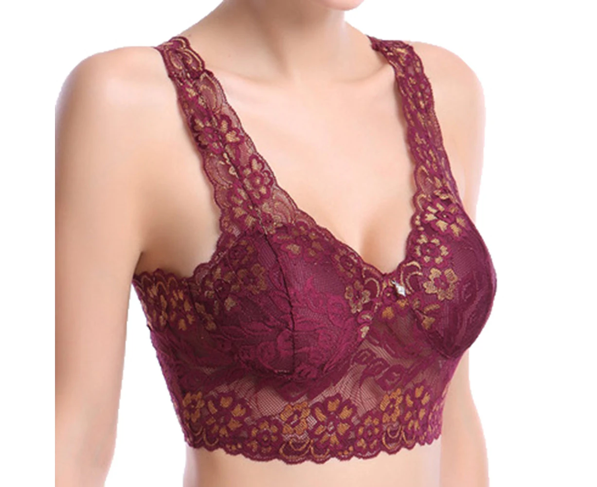 Ultra-Thin Sexy Women Solid Color Hollow Out Lace Sport Bra Underwear Brassiere