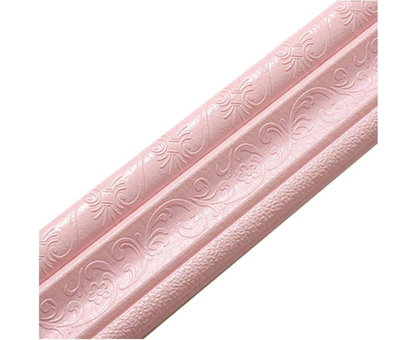 90"x 3" Self Adhesive Flexible Foam Molding Trim, 3D Sticky Decorative Wall Lines Wallpaper Border for Home, Office, Hotel DIY Decoration, White-Pink