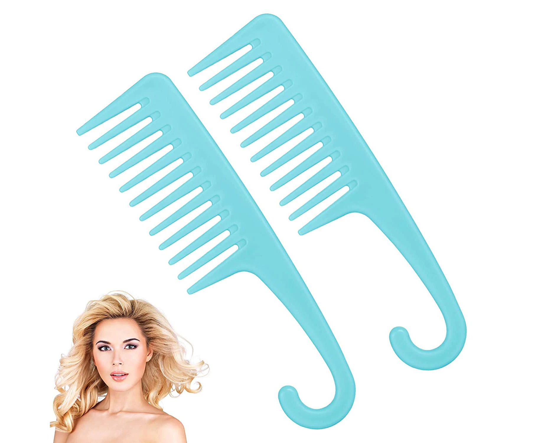 Wide Tooth Comb Shower Combs：2Pcs Wide Tooth Comb for Women，Detangler Shower Comb with hook，Good for Curly Hair Wet Dry Long Straight Hair