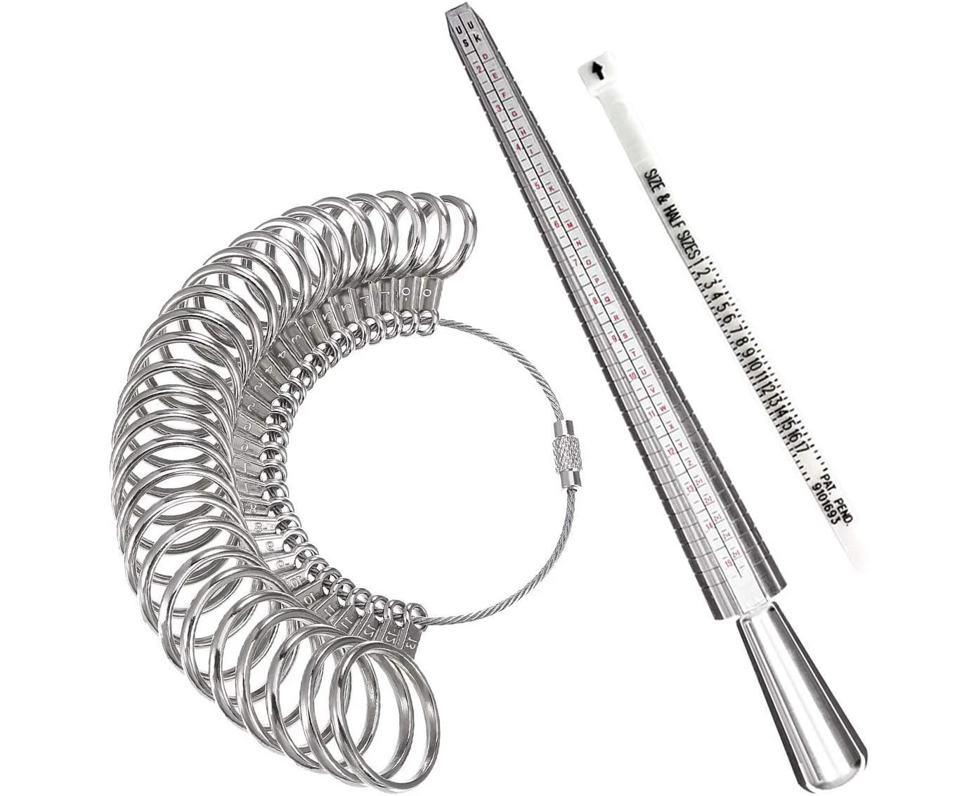 Ring Sizer Measuring Tool,Aluminum Ring Mandrel and Finger Gauges (Metal Ring Sizer Tool Set)$Ring Mandrel Sizer Metal Jewelry Measure Size 1-15 with Rings