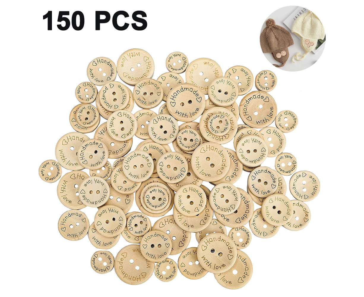 150 Pieces Per Pack 2 Holes Wooden Buttons With Love Heart Sewing Scrapbooking Round Handmade Buttons Diy Decorative Crafts