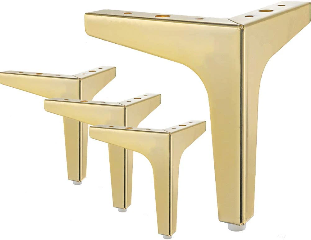 Furniture Legs, 4 Modern Metal Diamond Triangle Furniture Feet DIY Replacement for Cabinet Sofa Chair Ottoman - Gold - 4" / 10cm