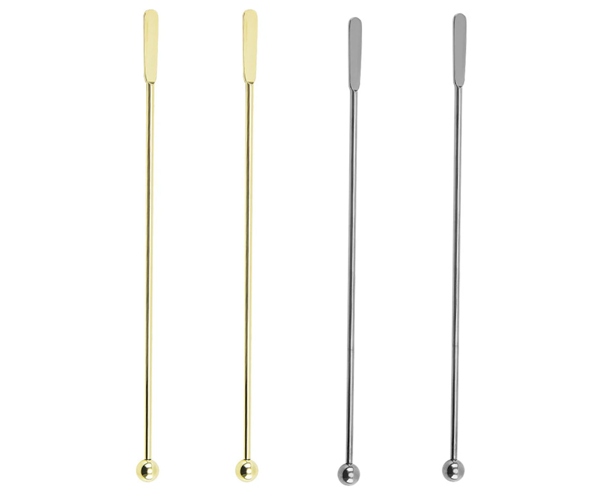 Stainless Steel Coffee Beverage Stirrers Stir Cocktail Drink Swizzle Stick with Small Rectangular Paddles (4 PCS Gold)-Gold + Gun Black