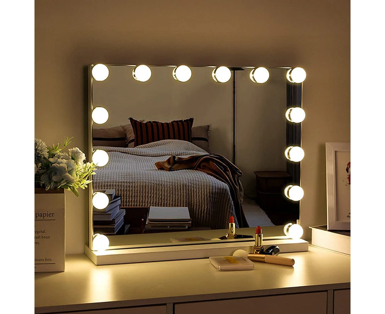 Hollywood Vanity Style LED Makeup Lights Mirror with 3 Color Modes Lights with 10 Dimmable Bulbs (Mirror Not Include)