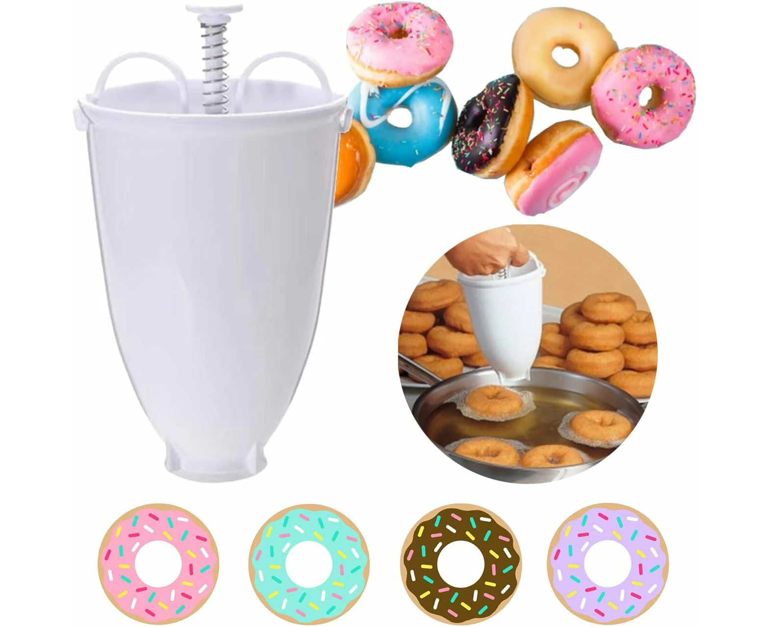 Donut Maker Machine Mold Plastic Donut Maker- Donut Depositor Diy Tool Kitchen Pastry Making Bake Ware Stainless Steel White