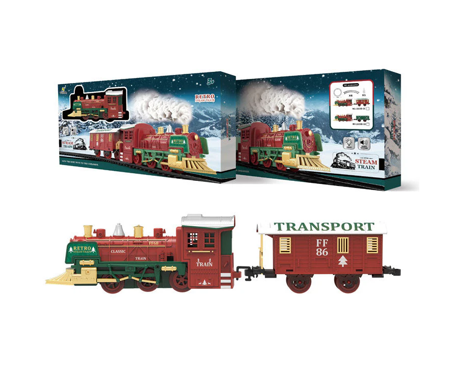 Christmas Steam Train Set for Kids with Light & Sounds Smoke Effect 6 Track Electric Train Set Great Accessory for Kids Gift