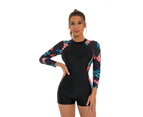 Monokini One Piece Swimsuit Women Long Sleeve Swimwear Rash Guard Zipper Surfing Beach Bathing Suit Red - Red