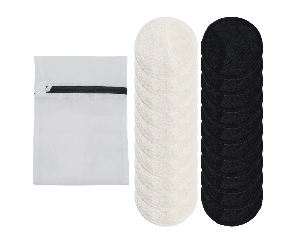 Reusable Makeup Remover Pads, Eco-Friendly Cotton & Bamboo Rounds, Includes Washable Bag-10*white+10*black+1*zipper mesh bag