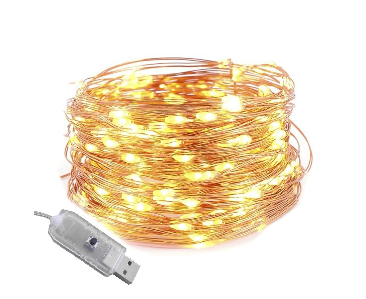 Knbhu 5/10m Waterproof USB LED Copper Wire Fairy String Light Christmas Party Decor-Warm White 10M