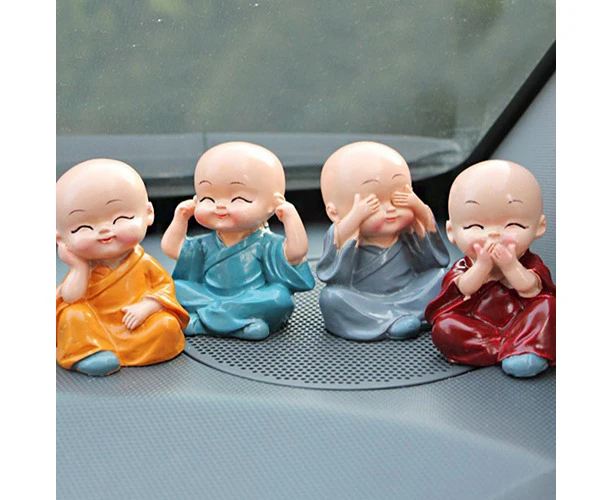 Juson 4Pcs Car Home Room Decoration Cute Cartoon Miniature Monks Micro Landscape