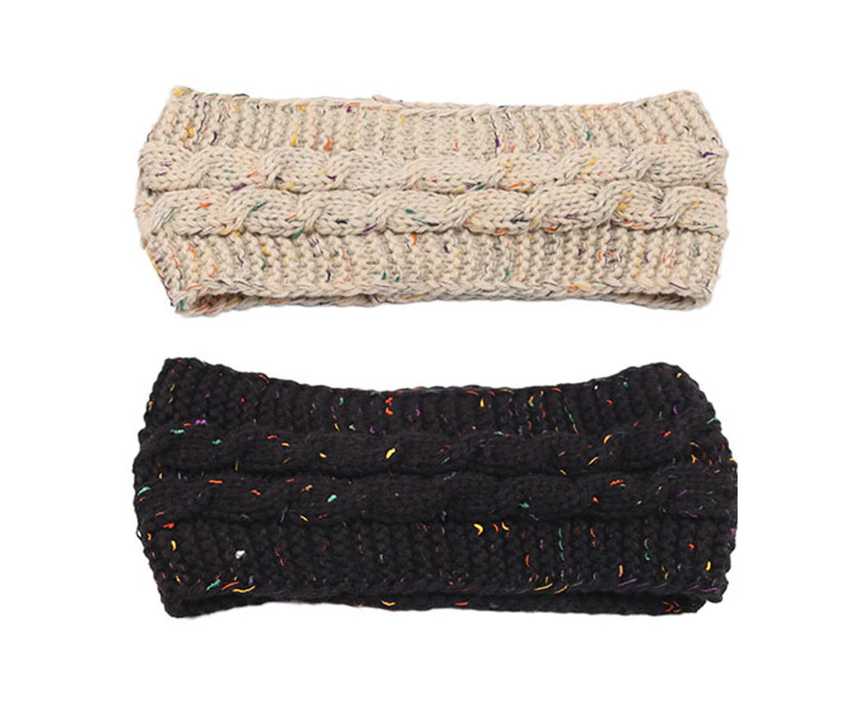 Warmer Headband Women Winter Cable Knit Headband - Black+rice color dot