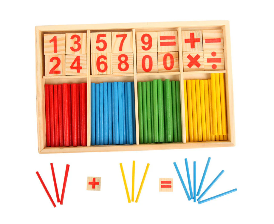 Counting Sticks Calculation Math Learning Toy with Wooden Counting Cards and Box with Counting Sticks