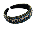 Rhinestone Padded Headband Baroque Crystal Embellished Hairbands Colorful Beaded Headbands Fashion Bejewelled HairHoop Accessory Navy