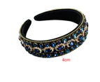 Rhinestone Padded Headband Baroque Crystal Embellished Hairbands Colorful Beaded Headbands Fashion Bejewelled HairHoop Accessory Navy