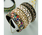 Rhinestone Padded Headband Baroque Crystal Embellished Hairbands Colorful Beaded Headbands Fashion Bejewelled HairHoop Accessory Navy