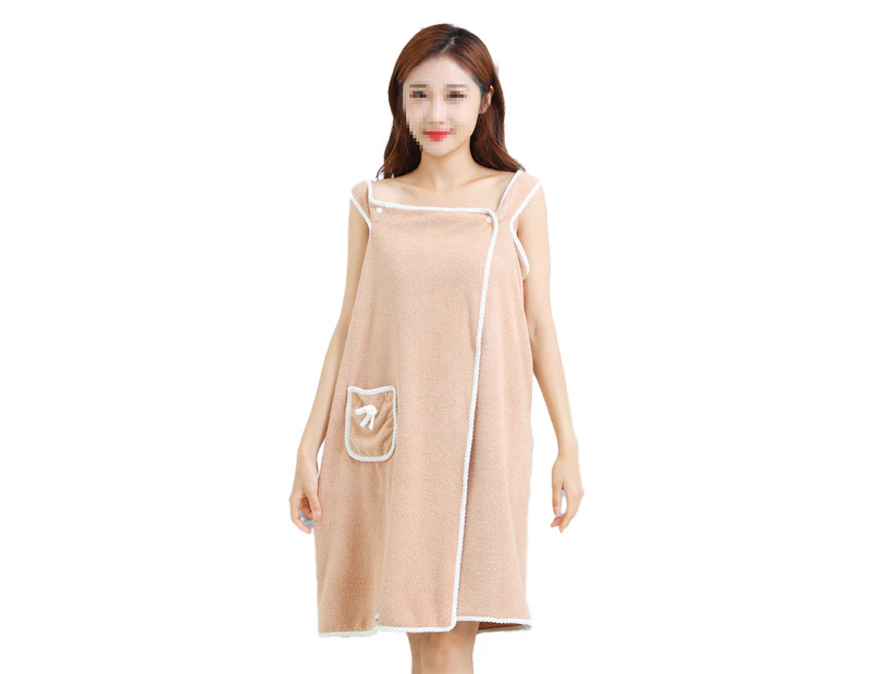 Off Shoulder Wearable Bath Towel Wrap Women Water Absorbent Beach Spa Gym Bathrobes Slip Dress (light brown)