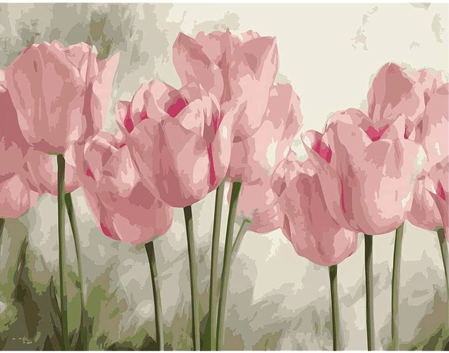 Paint By Numbers for Adults Kit Painting DIY Begineer 16x20inch (Pink Tulips)$Paint By Numbers for Adults Flowers Pink, Colorful