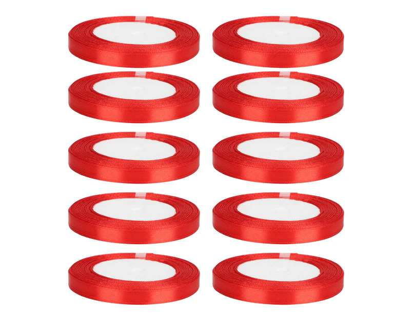 10 Rolls 25 Yards Satin Ribbon 0.4In Width Wrapping Decoration For Christmas Gift Crafts Party Weddingred