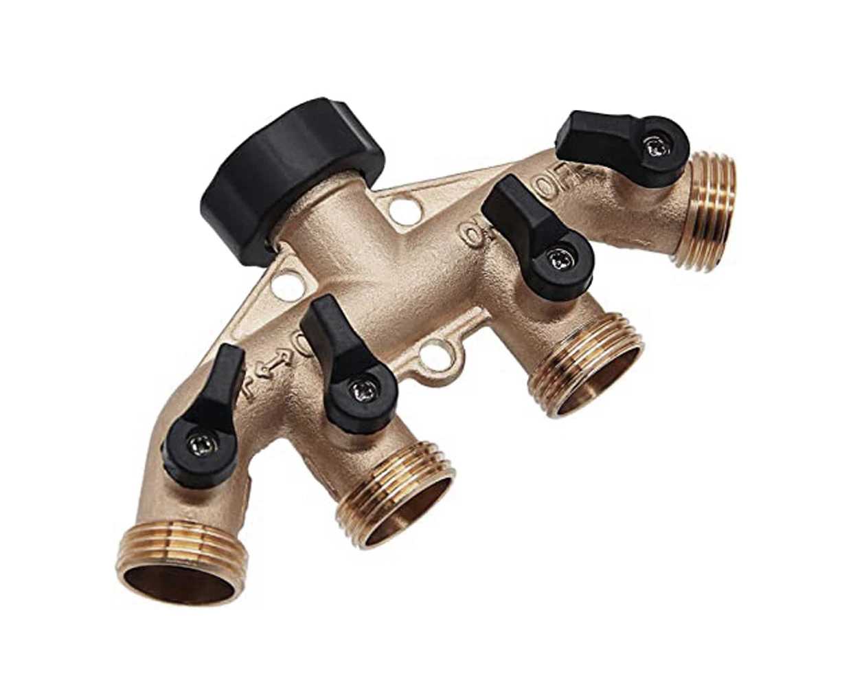 4 Way Heavy Duty Brass Garden Hose Splitter, Hose Fittings, Hose Tap Adapter,-American Teeth Brass Spray Paint