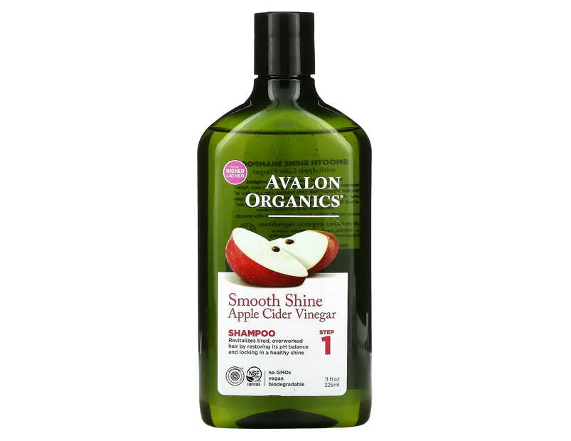 Avalon Organics, Shampoo, Smooth Shine, Step 1, Apple Cider Vinegar, 11 fl oz (325 ml)