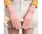 Winter Gloves Button Decor Full Finger Cover Wave Cuff Elegant Style Thin Women Gloves - Pink