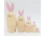 5Pcs/Set Russian Nesting Dolls Crafted Little White Rabbit Matryoshka Dolls Ornament Home Decoration Gifts for Kids