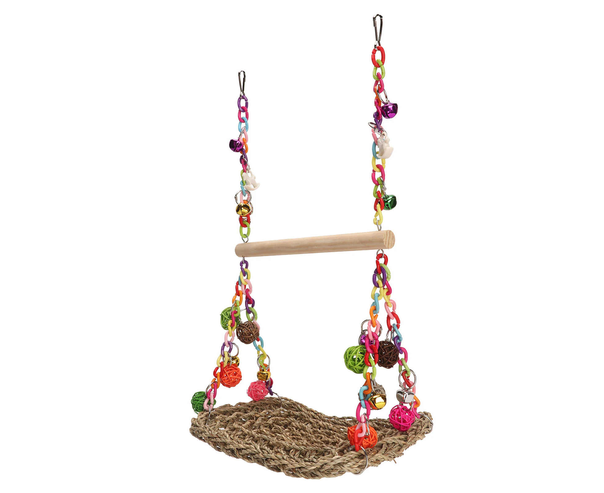 Bird Seagrass Swing Toys Colorful Rattan Balls Double Layer Parrot Climbing Hammock Swing With Wood Perch For Pet Bird