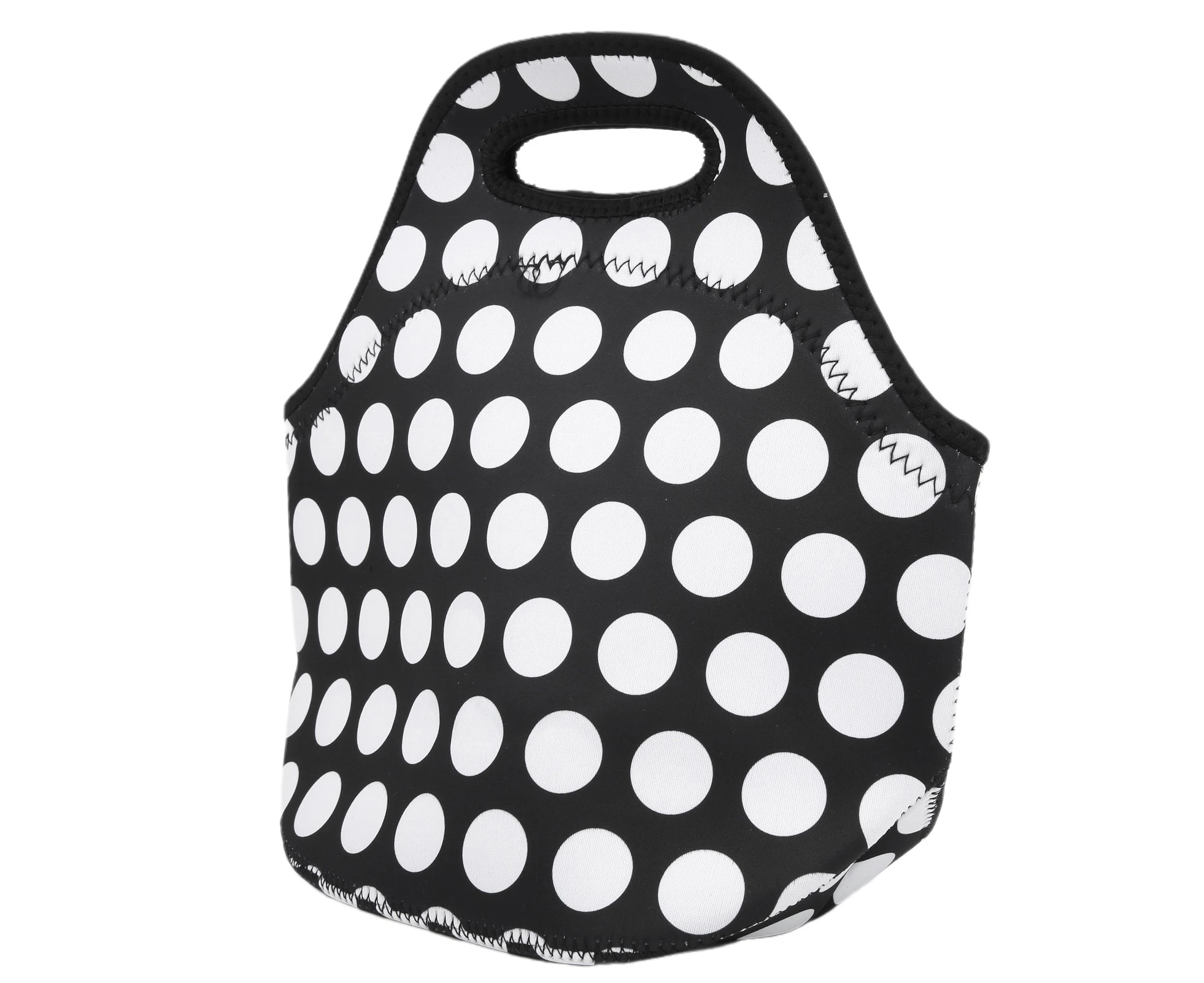 Insulated Thermal Lunch Bag Waterproof Neoprene Lunch Box Handbag For Picnic Camping Black White Dots