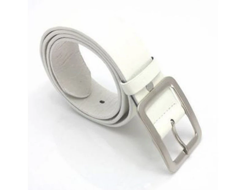 Business Men Casual Pin Buckle Waist Strap Faux Leather Belt Waistband Accessory White