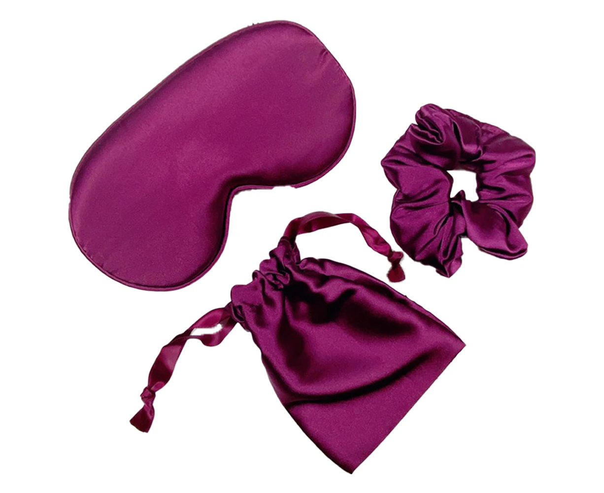 Sleep Mask Silk Eye Cover Soft Satin Blindfold Elastic Strap Night Eyeshade Travel Nap - Dark purple