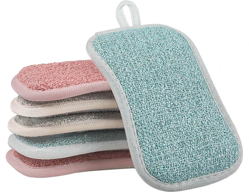 6 Pack Multi-Purpose Scrub Sponges for Kitchen, Non-Scratch Microfiber Sponge Along with Heavy Duty Scouring Power