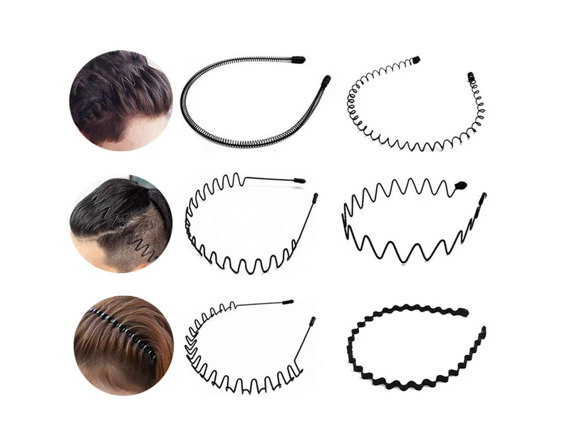 6 Pieces Metal Headbands Wavy Hairband Spring Hair Hoop Sports Fashion Hair Bands Unisex Black Elastic Non Slip Simple Headwear Accessories