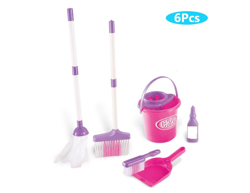 6Pcs/Set Cleaning Toys Delicate Craft Education Lightweight Emulation Broom Bucket Toys Set for Kids-Pink