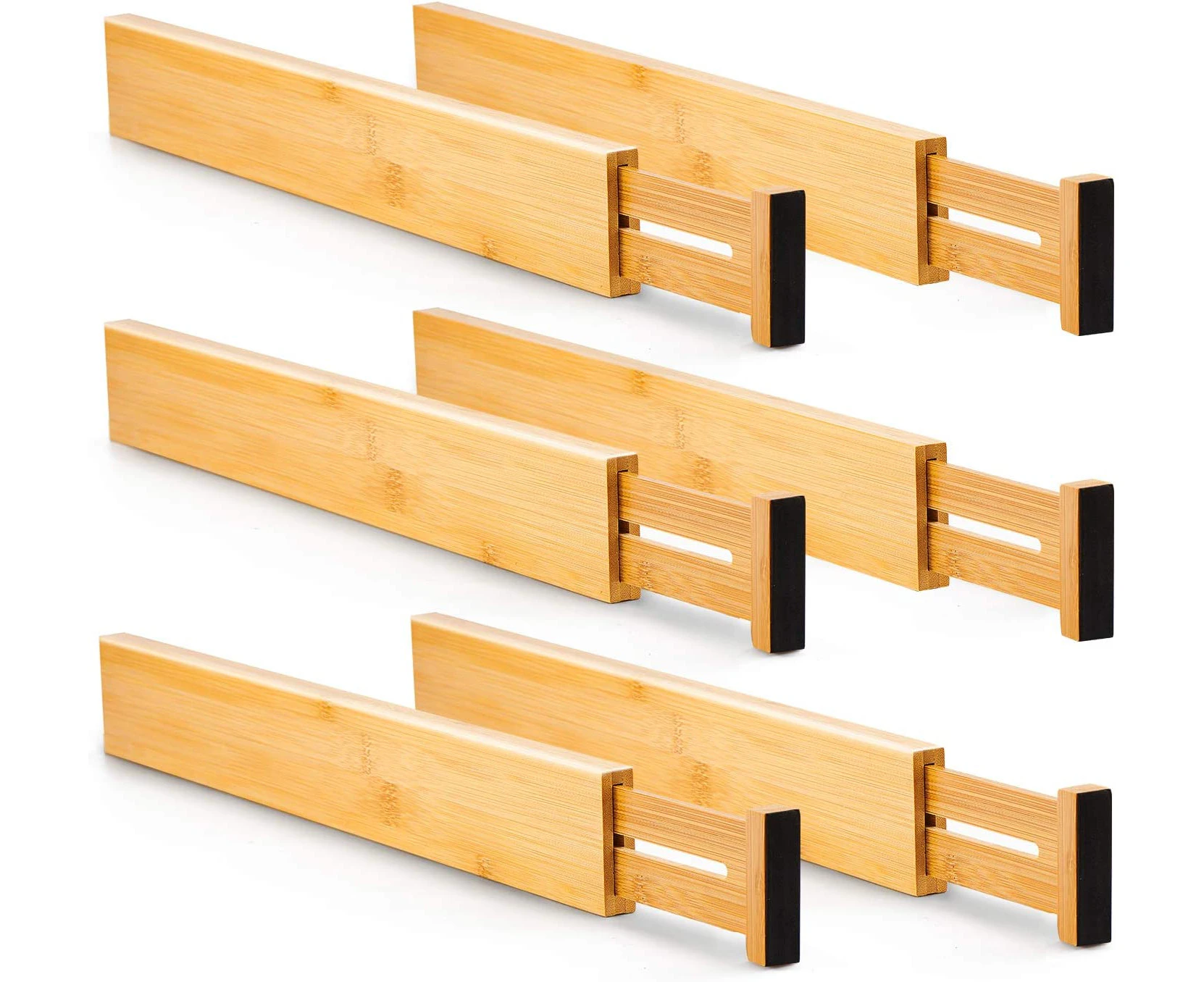 6 Pack Bamboo Adjustable Kitchen Drawer Dividers (Large, 44-55 cm)