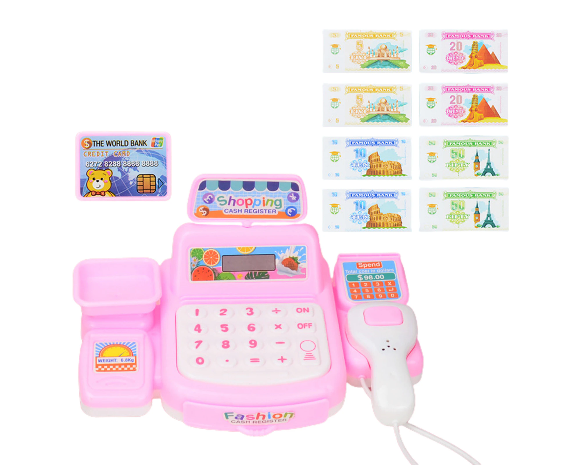 Beatjia 1 Set Cashier Model Sound Light Effect Realistic Detail Plastic Parent-child Interactive Cash Register Pretend Play Toy for Children - Pink