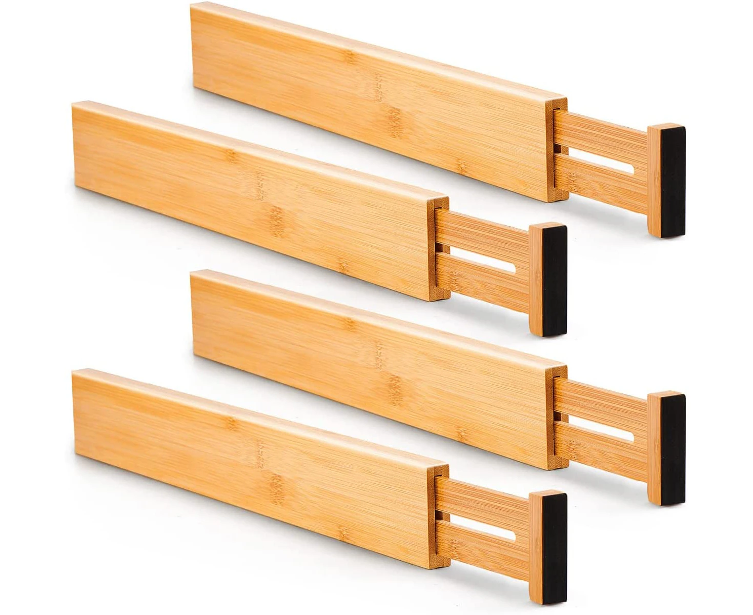 4 Pack Bamboo Adjustable Kitchen Drawer Dividers (Large, 44-55 cm)