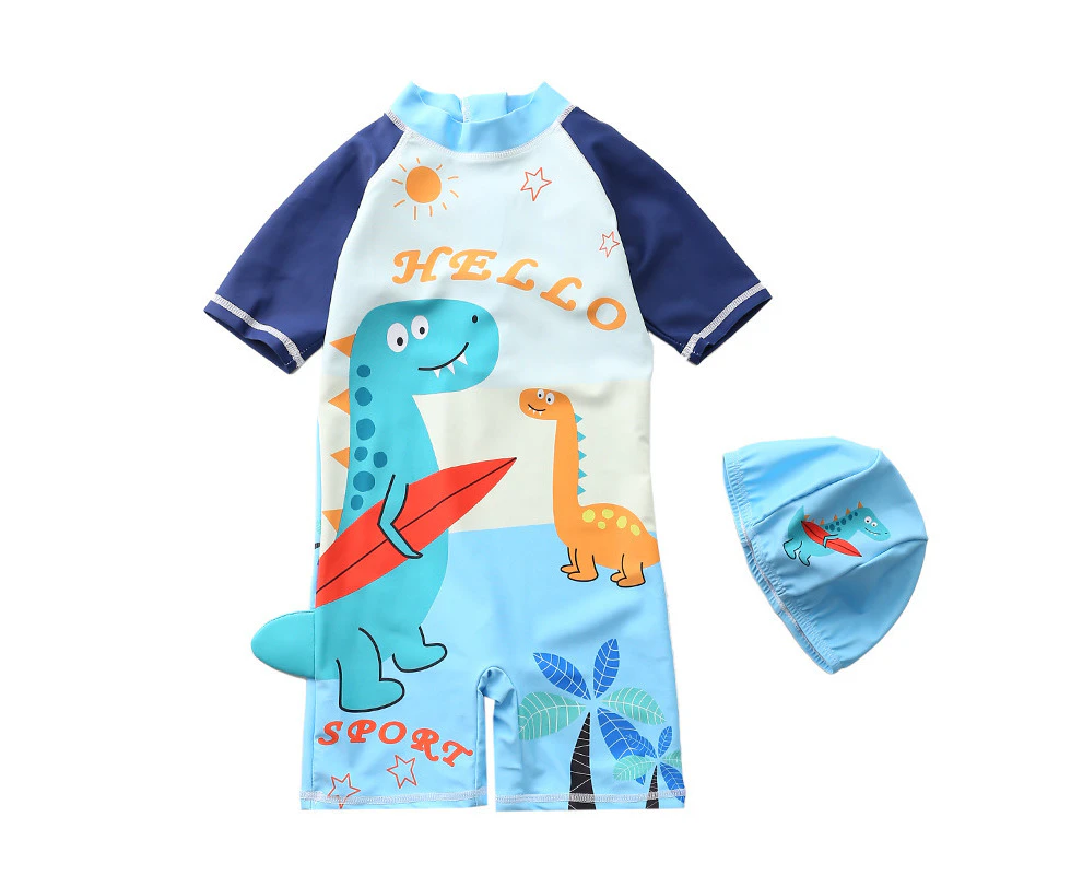 Children's Swimsuit Baby Bathing Suit Boy Kids One Piece Swimming Suit Toddler Boy Swimwear Bodysuit with Cap A3